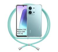 ANFAIRLACE Funda Cuerda Compatible con Xiaomi Redmi 15C / Poco C85-173, Carcasa Transparente Clear Silicona TPU Cover Correa Colgante Cordón Case, Verde