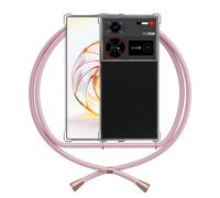 ANFAIRLACE Funda Cuerda Compatible con ZTE Nubia Z60 Ultra Leading, Carcasa Transparente Clear Silicona TPU Cover Correa Colgante Cordón Case, Rosa