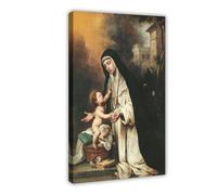 ANFOTCM Bartolome Esteban Murillo, Santa Rosa de Lima, lienzo impreso para pared, decoración del hogar, escuela, oficina, 40 x 60 cm