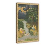 ANFOTCM Hunhar II - Póster de arte indio para decoración de pared con texto en inglés "Women Enjoying The River at The Forest's Edge", para bar, restaurante, garaje, cafetería, regalo de 50 x 75 cm