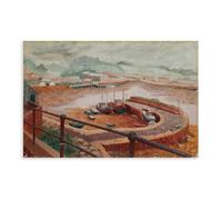 ANFOTCM Pauline Plummer (b.1933) - Óleo de mediados del siglo XX, puerto de Cornish en marea baja, arte antiguo original vintage, lienzo, póster de arte para pared, dormitorio, oficina, habitación