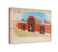 ANFOTCM Pierre Neveu (b.1929) - Gouache de mediados del siglo XX, The Red Arch Original Vintage Art Art Canvas Posters Wall Art Bedroom Office Room Decor Gift 20 x 30 pulgadas (50 x 75 cm)