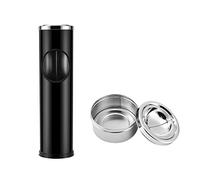 Anfrere Cenicero de pie al aire libre para patio, ceniceros exteriores grandes y altos para eliminación de receptáculos de colillas de cigarrillos, contenedor de metal comercial con tapa y cubo de