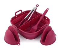 ANGAHE Accesorios Air Fryer Cosori con Pinzas, Bandeja Silicona y Separador | Complementos freidora de aire con moldes silicona sin BPA antiadherentes, pincel y 2 manoplas, compatible Cecotec Ninja EVVO