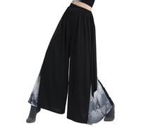 Angcoco Cintura elástica con Malla Dividida en Pantalones Holgados de Pierna Ancha