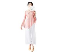 Angcoco Top de Baile con Abertura Lateral y Mangas con Hendidura Decorativa con borlas Chinas para Mujer