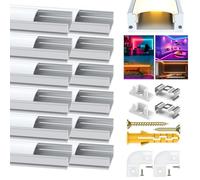 Angdarun Perfiles Led 12 X 1m,Perfil De Aluminio Led En Forma De U, Tiras Led De Aluminio Para Canales Led/Tiras Led,(1-12mm), Conector De 90 Grados,Tapa,Puntas,Clips De Montaje De Metal