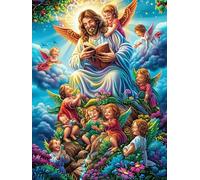 Ange Avec Des Enfants Dans le Jardin Fleuri Rompecabezas 500 Piezas Cartón para Parejas Mitos Animal Planta Actividad Tiempo Libre Terapia Relajación Decoración Salón Regalo Sorpresa 500 PCS