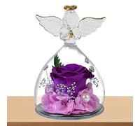 Ange en verre Avec rosepréservée,rosepr éservée,Verre d’Ange de de rosepréservée| Figurines d'ang x de Saint-Valentin, fête Des mè