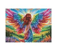 Ángel alas arcoíris Flores Rompecabezas 500 Piezas Cartón para Principiantes Juego Familiar Ejercita La Mente Garantía Reposición Piezas 500 PCS