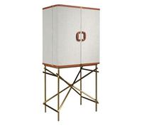 Angel CERDÁ - Aparador Alto con 2 Puertas - Diseño Moderno y Elegante - 82 x 53 x 169 cm - Estructura de Madera Chapada en Nogal, Tapizado en Tela Gris y Patas de Acero Inoxidable Dorado