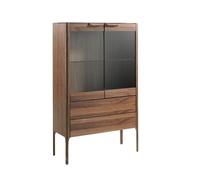 Angel Cerdá - Vitrina Nogal y Fibra Vidrio Efecto Mármol - Aparador de Salón Moderno y Sofisticado - Madera Durable - Mueble con Gran Almacenamiento - 99 x 40 x 161 cm
