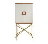 Angel CERDÁ - Aparador Alto con 2 Puertas - Diseño Moderno y Elegante - 82 x 53 x 169 cm - Estructura de Madera Chapada en Nogal, Tapizado en Tela Gris y Patas de Acero Inoxidable Dorado