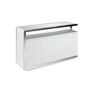 Angel Cerdá - Aparador de madera lacada blanca brillante con estructura de acero cromado y 4 puertas dobles, moderno y funcional, mueble con gran almacenamiento, 140 x 40 x 85 cm