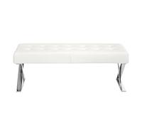 Angel Cerdá - Banqueta Descalzadora - Tapizada en Polipiel Blanca - Patas Cromadas en Forma de Aspa y Capitoneado - Diseño Moderno - Banqueta Auxiliar para Dormitorio - 120 x 45 x 42 cm