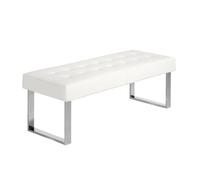 Angel Cerdá - Banqueta Descalzadora - Tapizada en Polipiel Blanca - Diseño Moderno - Patas de Acero Cromado y Capitoneado - Banqueta Auxiliar para Dormitorio - 120 x 45 x 42 cm