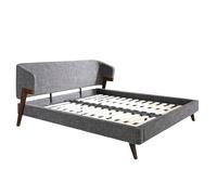 Angel Cerdá - Cama Matrimonio Tapizada Tela Gris Patas de Nogal | Cama Doble de Estilo Moderno | Medidas 211 x 220 x 95 cm | Envolvente, Confortable, Resistente