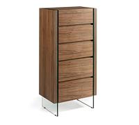 Ángel Cerdá - Chifonier de Madera Nogal y Cristal Templado - Cómoda Estrecha y Alta con Cinco Cajones y Cierre Soft-Closing - Sinfonier Moderno y Funcional - 58 x 39 x 119 cm
