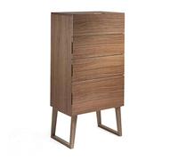 Ángel Cerdá - Chifonier en Madera de Nogal Natural - Cómoda Estrecha y Alta con Cuatro Cajones y Cierre Retardado - Sinfonier Moderno y Funcional - Mueble de Almacenaje Amplio - 59 x 45 x 120 cm