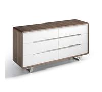 Angel Cerdá - Cómoda de Madera Nogal y Blanco Brillo - Cómoda Mueble con Seis Cajones Soft-Closing y Patas de Acero Cromado - Cómoda Moderna y Funcional para Dormitorio - 140 x 39 x 70 cm