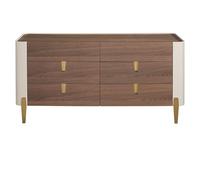 Angel CERDÁ - Cómoda Elegante y Sofisticada - 160 x 47 x 76 cm - Tapa de Nogal Natural, Estructura de Madera MDF lacada en Color Beige y Patas de Acero Pulido Dorado