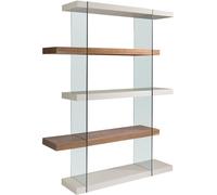 Ángel Cerdá - Estantería de Madera Nogal y Cristal - Estantería de Libros Moderna - Estantería Mueble para Salón - Duradero y Funcional - 140 x 33 x 180 cm