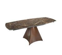 Angel cerda mesa comedor extensible ovalada barril mármol porcelánico y acero efecto nogal