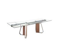 Angel Cerdá - Mesa Comedor Extensible Rectangular - 160/240x90x76 cm - Tapa Cristal Templado, Extensiones DM Nogal y Patas Acero Cromado