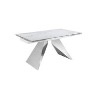 ÁNGEL CERDÁ - Mesa Comedor Extensible Rectangular - 2 Piezas Extensibles de 40 cm - 160-240 x 90 x 77cm - Mesa Rectangular Extensible Mármol Porcelánico y Acero Cromado Blanco - 10 Comensales