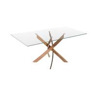 Ángel Cerdá - Mesa de Comedor Rectangular con Tapa Fija de Cristal Templado Transparente y Patas de Acero Inoxidable Color Oro Rosa - Diseño Moderno y Elegante para 8 Comensales - 180 x 95 x 75 cm