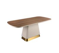 Angel CERDÁ - Mesa Comedor Rectangular - Diseño Moderno y Elegante - 200 x 95 x 76 cm - Tapa de Madera Chapada en Nogal Natural, Base de Acero Inoxidable Dorado y Patas Beige