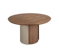 Angel Cerdá - Mesa Comedor Redonda Ø120x76 cm - Diseño Moderno y Funcional - Tapa Madera Chapada Nogal y Estructura Acero Lacado Arena Metalizado