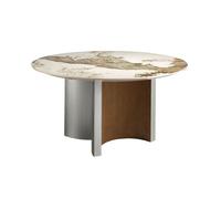 Ángel Cerdá - Mesa Comedor Redonda de Mármol Porcelánico, Nogal y Madera Color Plata - Mesa de Comer Moderna y Elegante - Mesa Salón Funcional - 150 x 75 cm