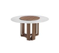 Angel Cerdá - Mesa Comedor Moderna Redonda en Mármol Porcelánico Blanco | Patas Madera Chapada Nogal | Tapa Fija | para Salón y 6 Comensales | Resistente | Ø150 x 75 cm