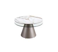 Angel Cerdá | Mesa de Centro Extensible Redonda Modelo 2169 | Tapa de Porcelánico Blanco y Cristal | Base de Acero Gris Plata