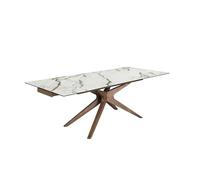 Angel Cerdá - Mesa de Comedor Extensible Rectangular - Diseño Elegante y Funcional - 180 X 100 X 78 Cm - sobre de Mármol Porcelánico Blanco Y Base de Madera Maciza en Forma De Estrella