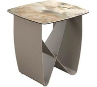 Angel Cerda Mesa rincón cuadrada mármol porcelánico y acero taupé metalizado