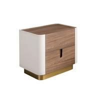 Angel Cerdá - Mesita de Noche Rectangular con Cajones - Diseño Elegante, Cálido y Funcional - 60 X 42 X 50 Cm - Estructura Nogal Natural, Frente en Beige Mate y Base Acero Inoxidable Dorado Pulido