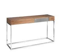 Ángel Cerdá - Mueble Consola Nogal con Estructura de Acero y Cajón Lateral - Consola de Entrada Moderna en Madera y Acero Inoxidable - Diseño Elegante y Funcional - 135 x 40 x 76 cm