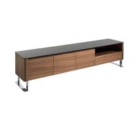 Ángel Cerdá - Mueble TV de Cristal Negro y Nogal - Mueble TV Madera con Cajones y Puertas Soft-Closing - Moderno, Duradero y Funcional - 200 x 45 x 48 cm