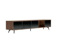 Angel Cerdá - Mueble TV Moderno Madera Nogal y Cristal Negro Soft-Closing | Cristal Efecto Espejo, Puertas Soft-Closing, Duradero y Funcional, Mueble TV Salón 240 x 45 x 50 cm