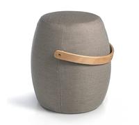 Ángel Cerdá - Puff Redondo Tapizado en Tela Gris - Reposapiés Salón con Asa de Madera Roble y Anclajes de Acero Cromado - Estilo Moderno - Vanguardista y Actual - Materiales Resistentes - Ø50 x 46 cm
