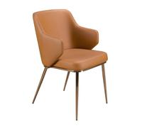 Angel Cerdá - Silla Comedor Polipiel Marrón - 47x61x88 cm - Asiento Ergonómico con Respaldo Envolvente y Patas Acero INOX Efecto Latón Dorado