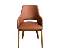 Angel CERDÁ - Silla de Comedor con Reposabrazos - Diseño Moderno y Elegante - 54 x 61 x 83 cm - Tapizado Polipiel Marrón con Patas de Madera Chapada en Nogal Natural