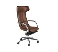 Angel Cerdá - Silla Escritorio Premium Giratoria, Tapizada en Polipiel Marrón | Silla Escritorio Ergonomica Respaldo Ancho y Reposabrazos | Patas Cromadas con Ruedas | 63 x 66 x 122 cm