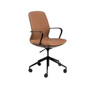 Angel Cerdá - Silla Escritorio Premium Giratoria, Tapizada en Polipiel Marrón | Silla Escritorio Ergonomica Respaldo Ancho y Reposabrazos | Patas Negras con Ruedas | 59 x 61 x 94 cm