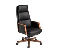 Angel Cerdá - Silla Escritorio Premium Giratoria, Tapizada en Polipiel Negro | Silla Escritorio Ergonomica Respaldo Ancho y Reposabrazos | Patas Madera Nogal | 68 x 70 x 120 cm