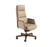 Angel Cerdá - Silla Escritorio Premium Giratoria, Tapizada en Polipiel Visón | Silla Escritorio Ergonomica Respaldo Ancho y Reposabrazos | Patas Madera Nogal | 68 x 70 x 120 cm