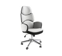 Angel Cerdá - Silla Escritorio Premium Giratoria, Tapizada en Tela Gris y PVC Blanco | Silla Escritorio Ergonomica Respaldo Ancho y Reposabrazos | Patas Acero Cromado | 64 x 69 x 118 cm