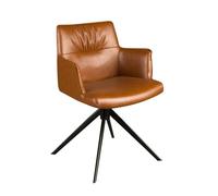 Angel Cerdá - Silla Giratoria Tapizada en Polipiel Marrón Coñac - Diseño Envolvente, Elegante y Funcional - 57 X 61 X 82 Cm - Respaldo Curvado, Asiento Acolchado y Base Giratoria de Acero Negro Mate